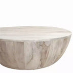 Tavolino da caffè rotondo Royal Hampton 35,5 pollici in legno di mango, venature sottili, bianco anticato