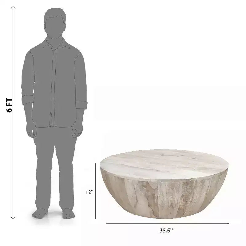 Tavolino da caffè rotondo Royal Hampton 35,5 pollici in legno di mango, venature sottili, bianco anticato