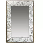 Specchio rettangolare MAYEERTY 24 x 15 anticato argento con decorazioni floreali, specchio da parete, argento