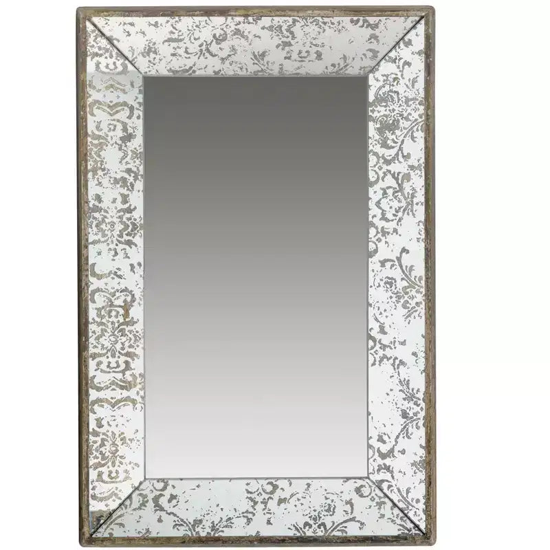 Specchio rettangolare MAYEERTY 24 x 15 anticato argento con decorazioni floreali, specchio da parete, argento