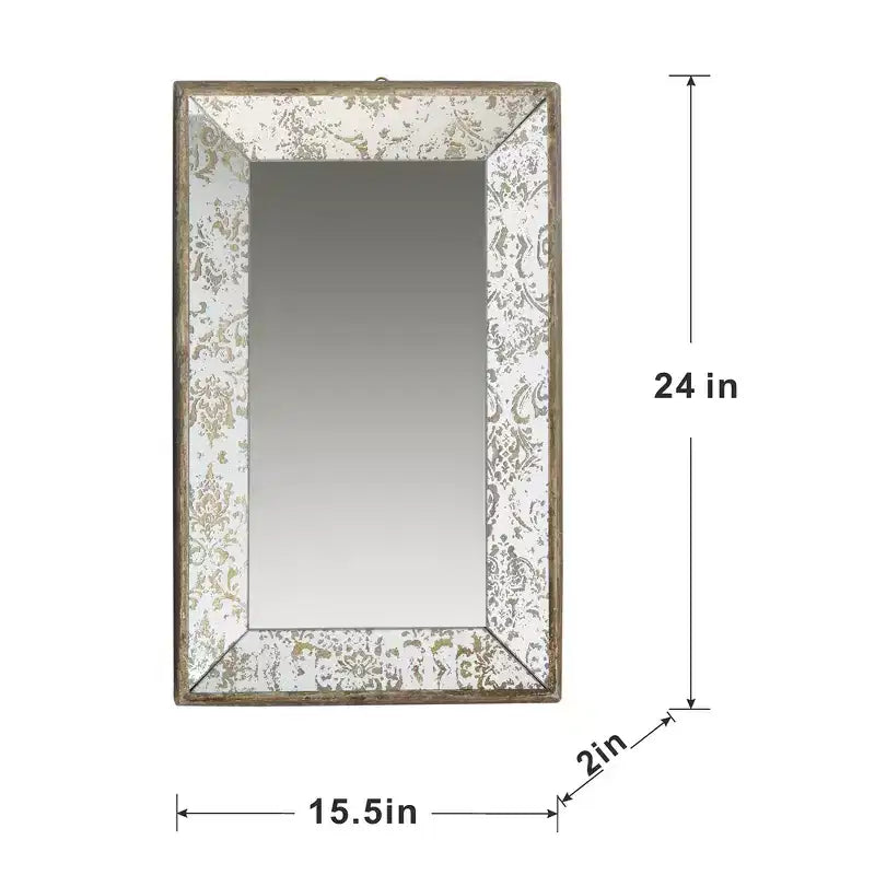Specchio rettangolare MAYEERTY 24 x 15 anticato argento con decorazioni floreali, specchio da parete, argento