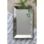 Specchio rettangolare MAYEERTY 24 x 15 anticato argento con decorazioni floreali, specchio da parete, argento