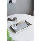 Specchio rettangolare MAYEERTY 24 x 15 anticato argento con decorazioni floreali, specchio da parete, argento