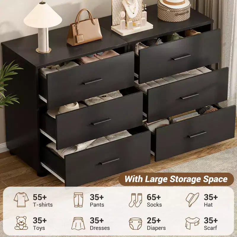 Besiost Set di 2 cassettiere in legno con 3 cassetti, armadietto e comodino