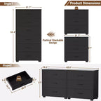 Besiost Set di 2 cassettiere in legno con 3 cassetti, armadietto e comodino