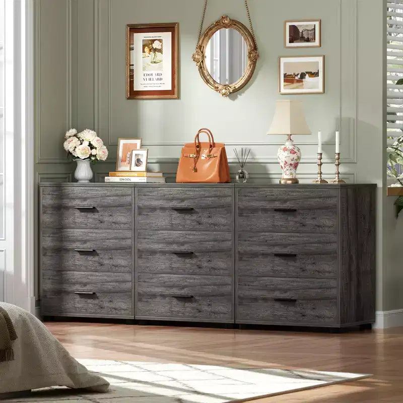 Besiost Set di 2 cassettiere in legno con 3 cassetti, armadietto e comodino