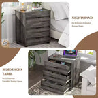 Besiost Set di 2 cassettiere in legno con 3 cassetti, armadietto e comodino