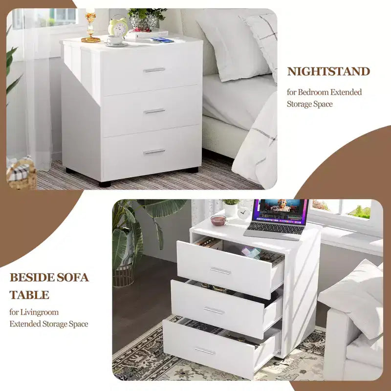 Besiost Set di 2 cassettiere in legno con 3 cassetti, armadietto e comodino