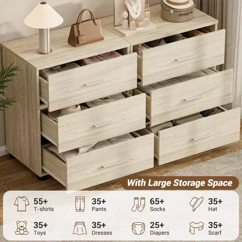 Besiost Set di 2 cassettiere in legno con 3 cassetti, armadietto e comodino