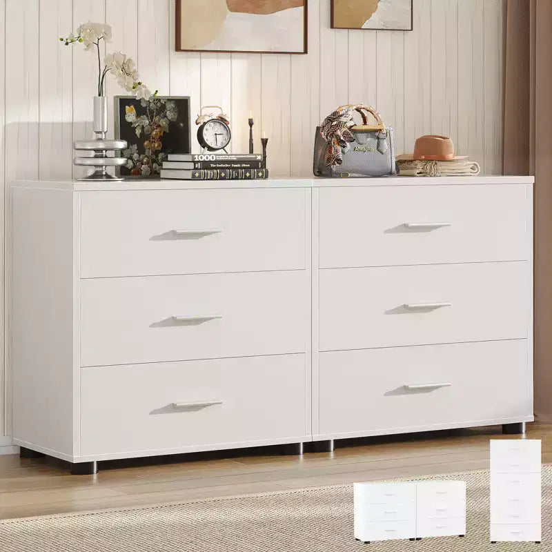 Besiost Set di 2 cassettiere in legno con 3 cassetti, armadietto e comodino