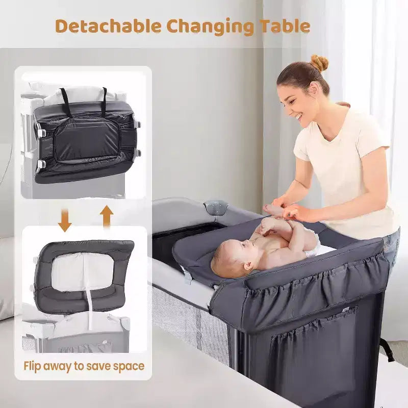 JOYMOR Box 5 in 1 con Culla, Fasciatoio per Neonati, Box Portatile per Neonati e Bambini (Grigio)