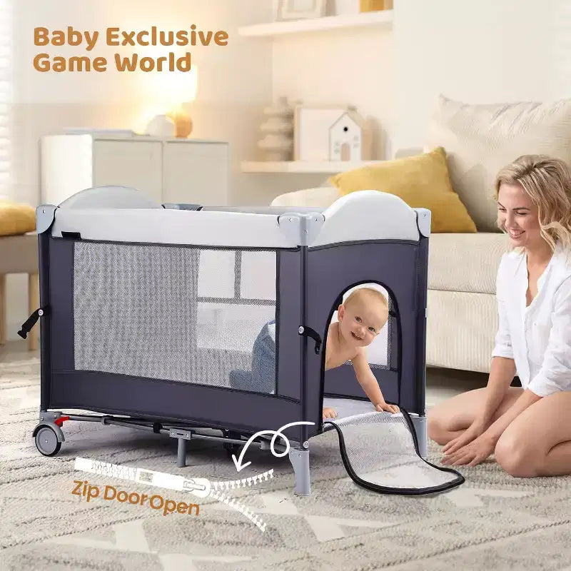 JOYMOR Box 5 in 1 con Culla, Fasciatoio per Neonati, Box Portatile per Neonati e Bambini (Grigio)