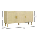 Mobile da Cucina Boho, Credenza con 3 Ante in Rattan e Ripiani Regolabili per la Sala da Pranzo