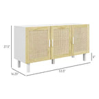 Mobile da Cucina Boho, Credenza con 3 Ante in Rattan e Ripiani Regolabili per la Sala da Pranzo