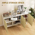 Mobile da Cucina Boho, Credenza con 3 Ante in Rattan e Ripiani Regolabili per la Sala da Pranzo