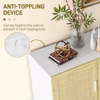 Mobile da Cucina Boho, Credenza con 3 Ante in Rattan e Ripiani Regolabili per la Sala da Pranzo