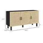 Mobile da Cucina Boho, Credenza con 3 Ante in Rattan e Ripiani Regolabili per la Sala da Pranzo
