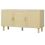 Mobile da Cucina Boho, Credenza con 3 Ante in Rattan e Ripiani Regolabili per la Sala da Pranzo