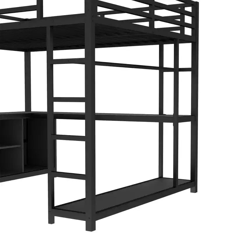 Bellemave Letto a soppalco matrimoniale in metallo con scrivania a L, armadio, scaffali e cubi portaoggetti, letto a soppalco salvaspazio per adolescenti e adulti, nero