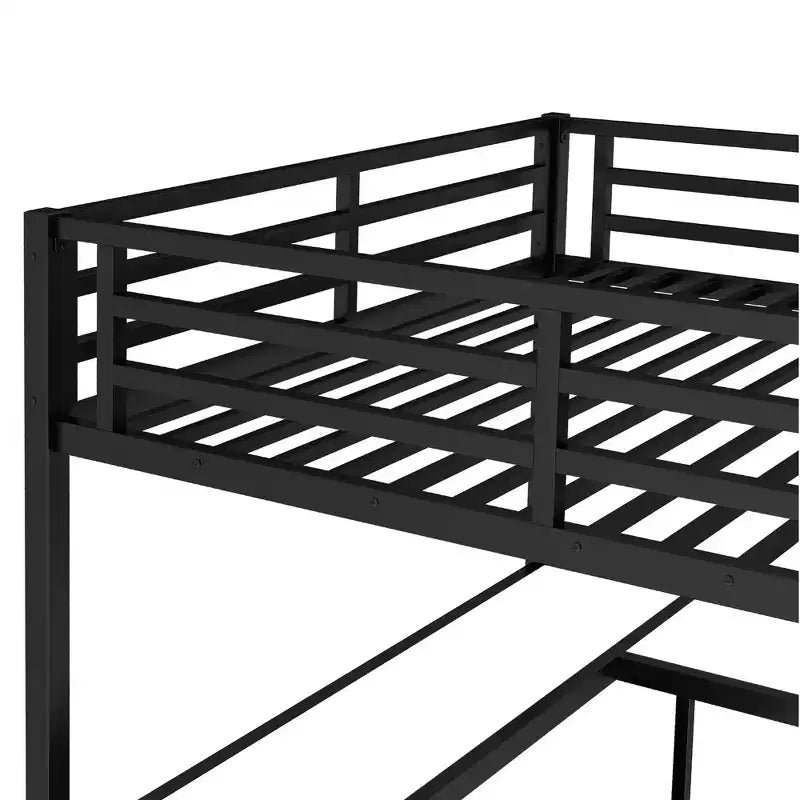 Bellemave Letto a soppalco matrimoniale in metallo con scrivania a L, armadio, scaffali e cubi portaoggetti, letto a soppalco salvaspazio per adolescenti e adulti, nero