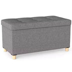 Costway 1/2 PCS 30 Storage Ottoman Bench with Tray Rubber Wood Legs for Small Space Entryway Gray/Beige