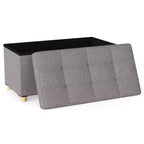 Costway 1/2 PEZZI Panca Pouf Contenitore 30 con Vassoio, Gambe in Legno di Gomma per Piccolo Spazio Ingresso Grigio/Beige