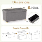 Costway 1/2 PEZZI Panca Pouf Contenitore 30 con Vassoio, Gambe in Legno di Gomma per Piccolo Spazio Ingresso Grigio/Beige
