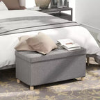 Costway 1/2 PEZZI Panca Pouf Contenitore 30 con Vassoio, Gambe in Legno di Gomma per Piccolo Spazio Ingresso Grigio/Beige