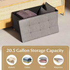 Costway 1/2 PEZZI Panca Pouf Contenitore 30 con Vassoio, Gambe in Legno di Gomma per Piccolo Spazio Ingresso Grigio/Beige