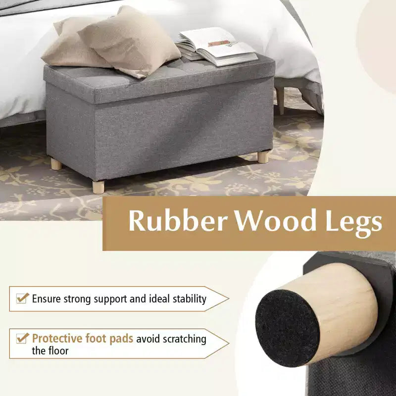 Costway 1/2 PEZZI Panca Pouf Contenitore 30 con Vassoio, Gambe in Legno di Gomma per Piccolo Spazio Ingresso Grigio/Beige