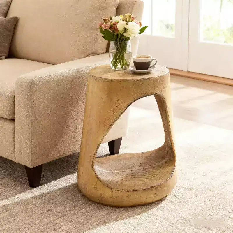 Homy Casa Tavolino in Legno Massello Naturale con Ripiano Aperto, Rovere Rustico