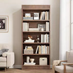 Libreria alta 71 Farmhouse con 5 ripiani e espositore, Scaffale in legno scanalato per una conservazione organizzata in soggiorno, ufficio o biblioteca