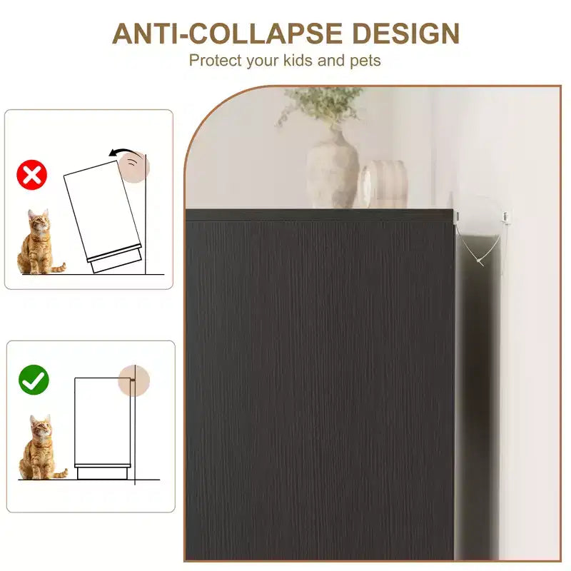 Comò in Rattan a 5 Cassetti, 118,6 cm di Altezza Nero, Cassettiera a 5 Scomparti con Maniglie in Metallo e Robusta Base in Legno per Camera da Letto, Soggiorno, Cameretta