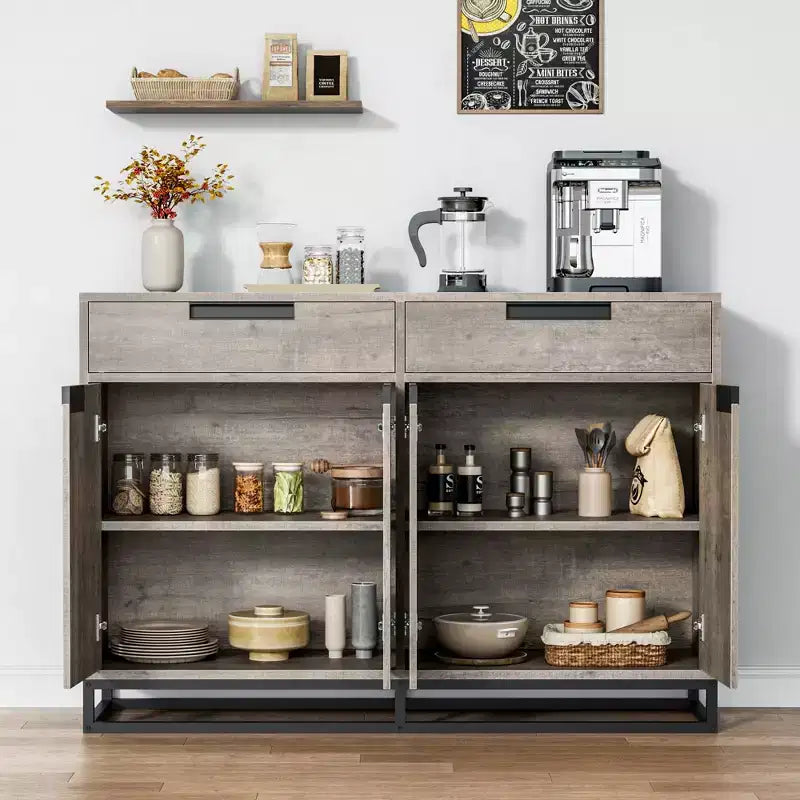 GustoWave Madia Credenza, 55 Pollici Grande Mobile Contenitore Moderno da Cucina con 2 Cassetti e 4 Ante, Tavolo Buffet per Caffè