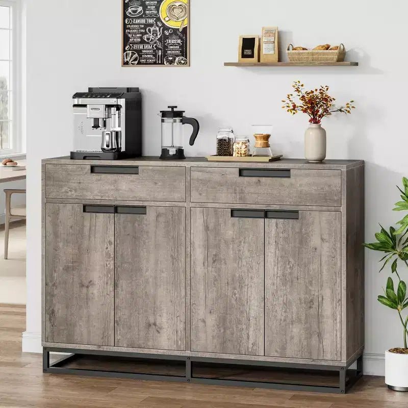 GustoWave Madia Credenza, 55 Pollici Grande Mobile Contenitore Moderno da Cucina con 2 Cassetti e 4 Ante, Tavolo Buffet per Caffè