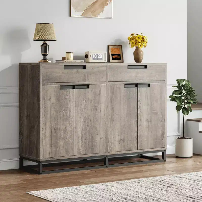 GustoWave Madia Credenza, 55 Pollici Grande Mobile Contenitore Moderno da Cucina con 2 Cassetti e 4 Ante, Tavolo Buffet per Caffè