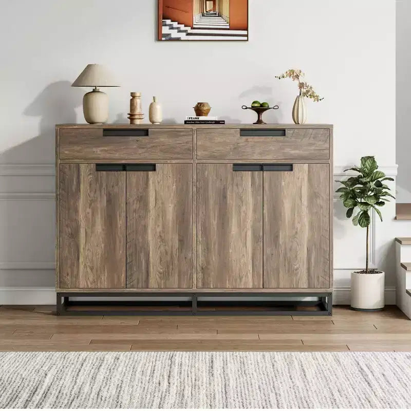 GustoWave Madia Credenza, 55 Pollici Grande Mobile Contenitore Moderno da Cucina con 2 Cassetti e 4 Ante, Tavolo Buffet per Caffè