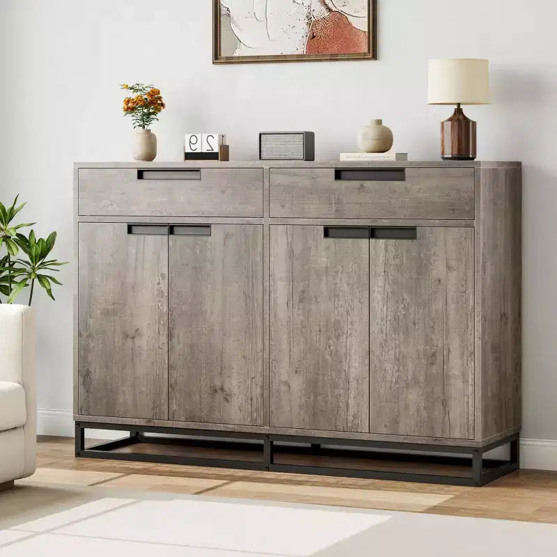 GustoWave Madia Credenza, 55 Pollici Grande Mobile Contenitore Moderno da Cucina con 2 Cassetti e 4 Ante, Tavolo Buffet per Caffè