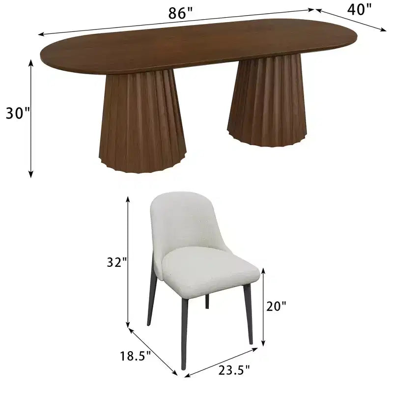 Tavolo da pranzo ovale nero con doppia base da 86 pollici con 8 sedie da pranzo Adatto per sala da pranzo / soggiorno
