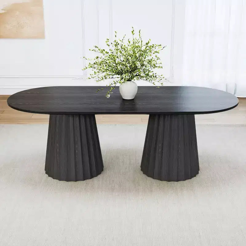 Tavolo da pranzo ovale nero con doppia base da 86 pollici con 8 sedie da pranzo Adatto per sala da pranzo / soggiorno