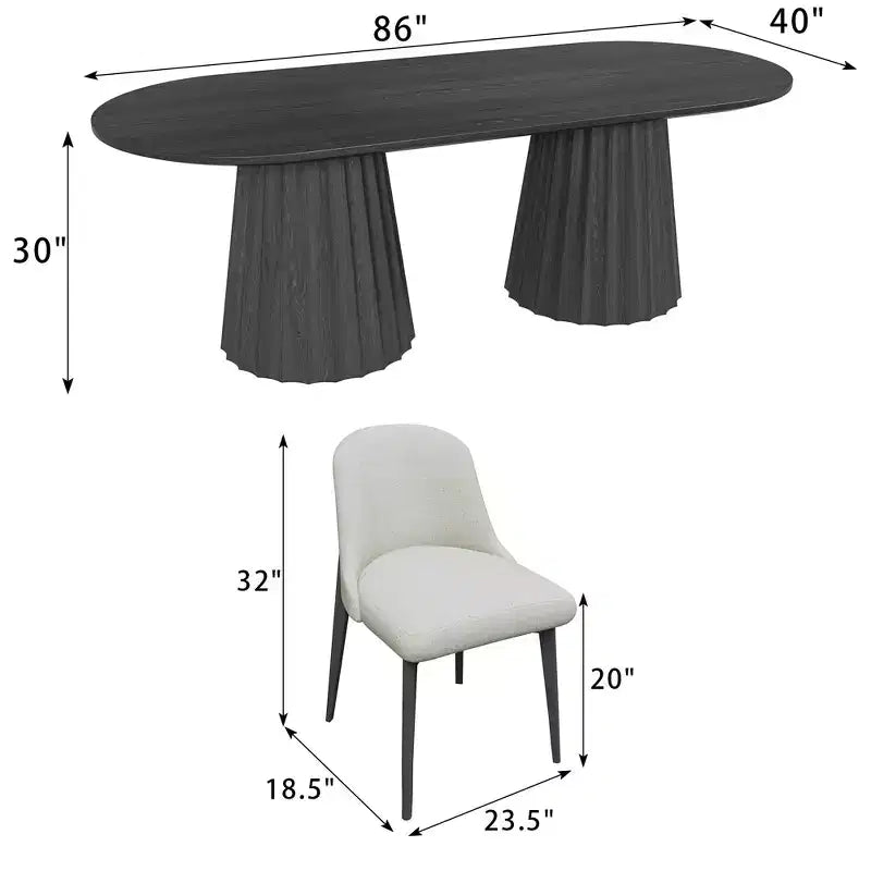 Tavolo da pranzo ovale nero con doppia base da 86 pollici con 8 sedie da pranzo Adatto per sala da pranzo / soggiorno