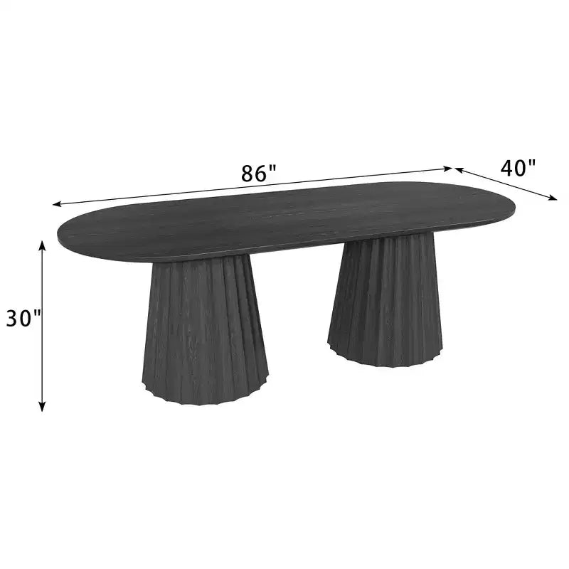 Tavolo da pranzo ovale nero con doppia base da 86 pollici con 8 sedie da pranzo Adatto per sala da pranzo / soggiorno