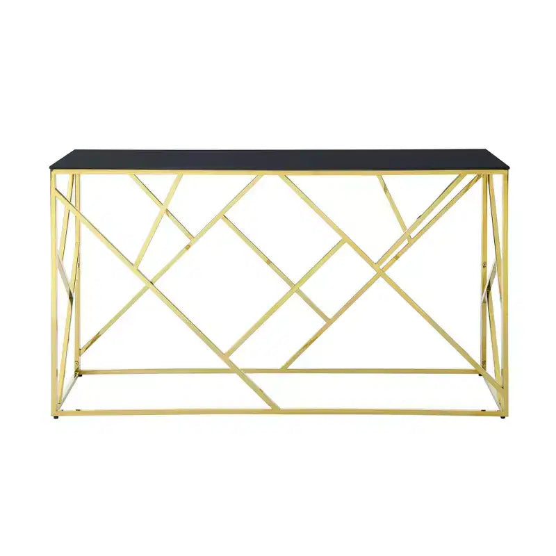 Tavolino console moderno Okak con piano in vetro temperato, tavolino d'appoggio con elegante e robusta struttura in metallo, tavolino da ingresso per soggiorno, foyer