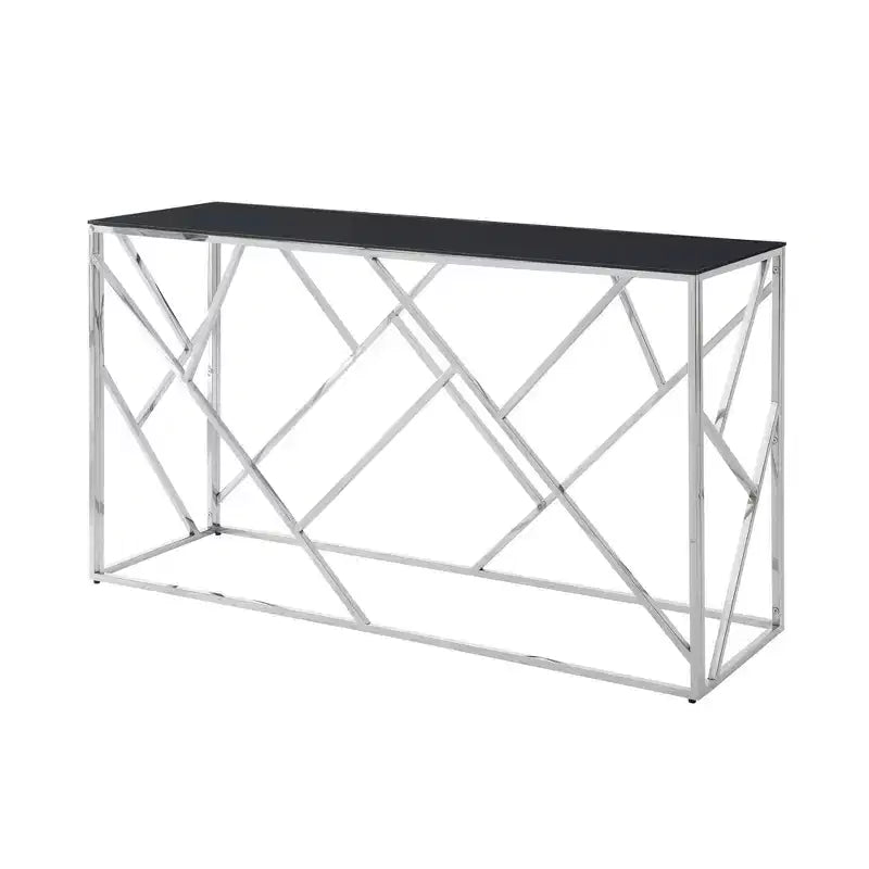 Tavolino console moderno Okak con piano in vetro temperato, tavolino d'appoggio con elegante e robusta struttura in metallo, tavolino da ingresso per soggiorno, foyer