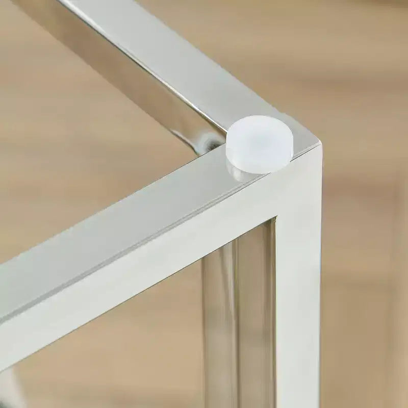 Tavolino console moderno Okak con piano in vetro temperato, tavolino d'appoggio con elegante e robusta struttura in metallo, tavolino da ingresso per soggiorno, foyer