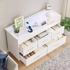 GustoWave Comodino Moderno in Legno con 5 Cassetti e Luci a LED, Cassettiera Autoportante da 120 cm, Organizzatore Contenitore con Gambe Dorate