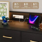 GustoWave Comodino Moderno in Legno con 5 Cassetti e Luci a LED, Cassettiera Autoportante da 120 cm, Organizzatore Contenitore con Gambe Dorate