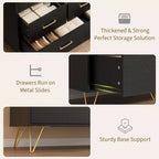 GustoWave Comodino Moderno in Legno con 5 Cassetti e Luci a LED, Cassettiera Autoportante da 120 cm, Organizzatore Contenitore con Gambe Dorate