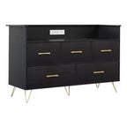 GustoWave Comodino Moderno in Legno con 5 Cassetti e Luci a LED, Cassettiera Autoportante da 120 cm, Organizzatore Contenitore con Gambe Dorate