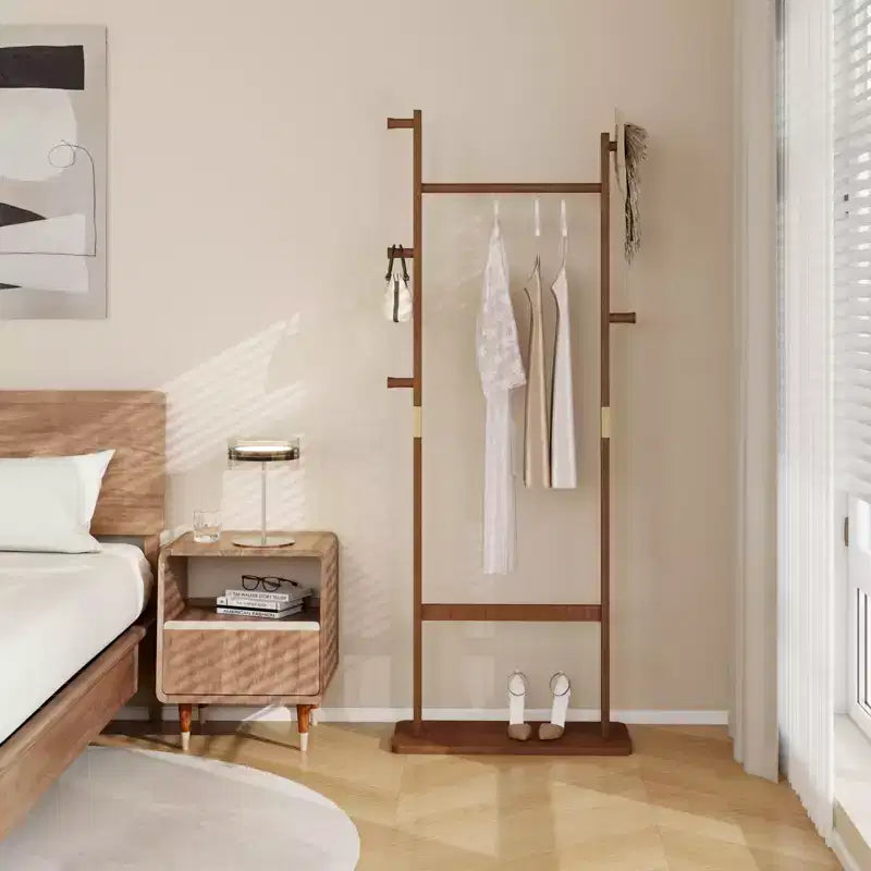 Servomuto in legno per uomo e donna, Stand appendiabiti con cassetto, Appendiabiti, Vassoio organizer, Asta per cravatte, Scarpiera, Servomuto per camera da letto, ufficio, ingresso
